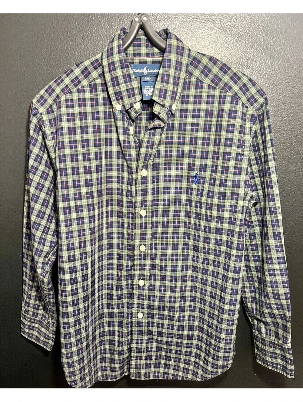 Ralph Lauren Boys Long Sleeve Green/Blue Plaid Button Down Shirt Size Small (8)